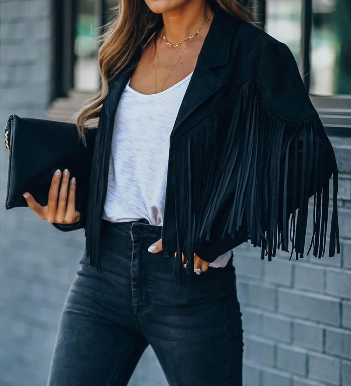 Faux Suede Leather Jackets For Women Trendy Fall Western Fringe Cropped Jacket 2025 Tassel Motorcycle Crop Coats - Image 4