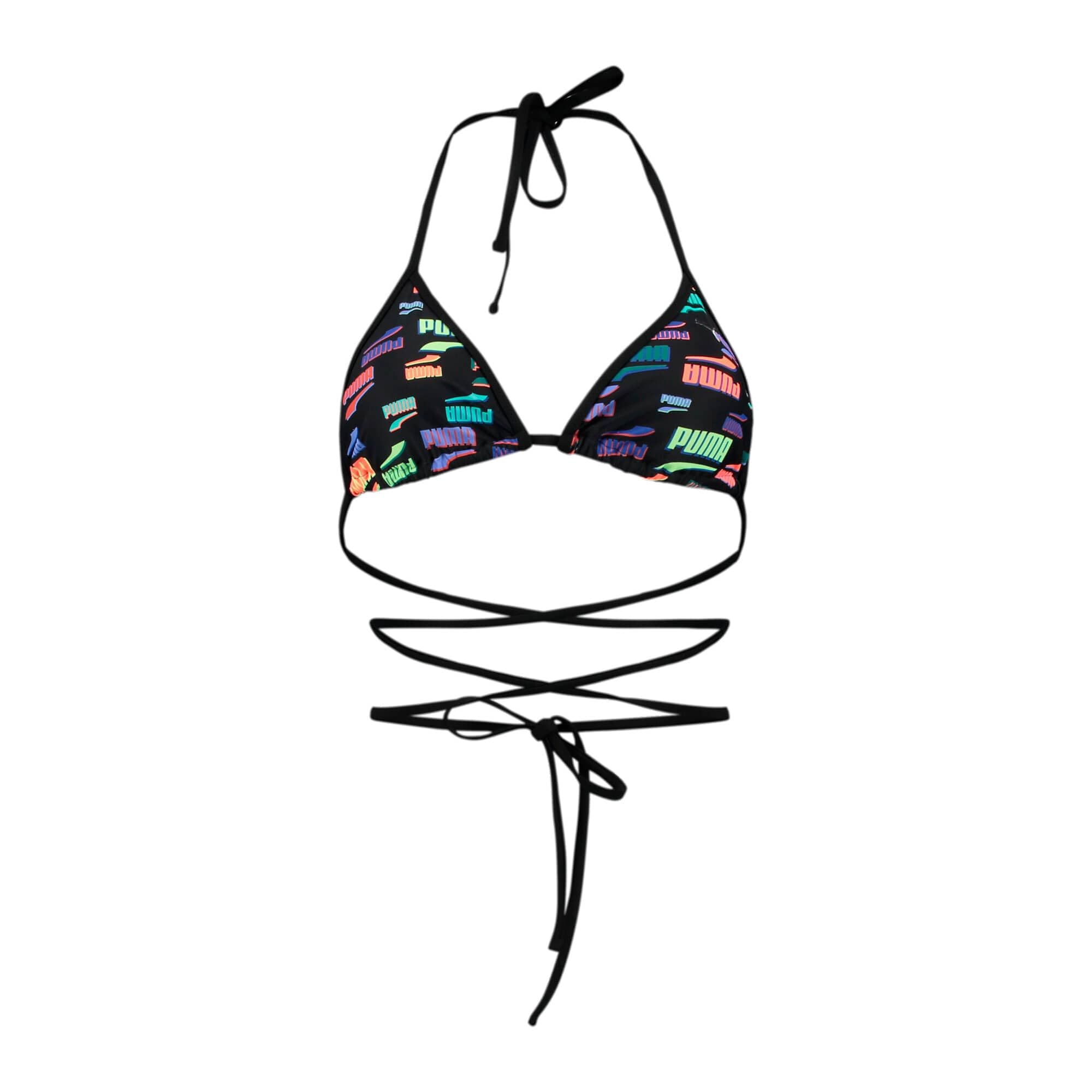 Puma Women's Wrap Triangle Bikini Top, Black Combo, M, Black Combo, M