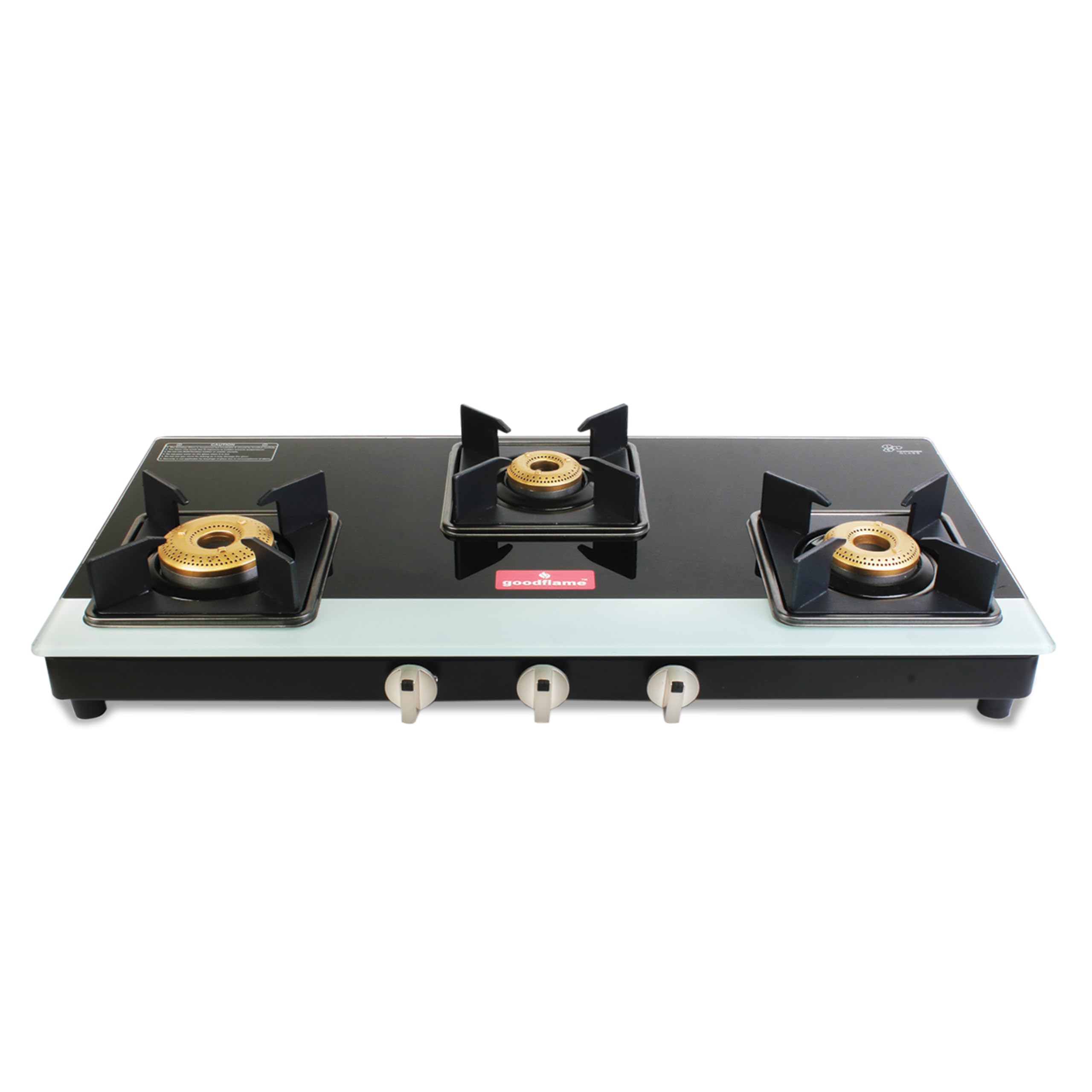 Hunk Plus 3 Burner Blk Toughened Glass Brass Burner(Ignition,Black) Glass Manual Stove (3 Burner Hunk Plus BW)