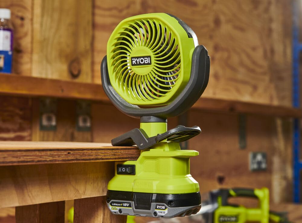 RYOBI - Ventilateur Sans Fil 18V ONE+ RCF18-0 – 2 Vitesses, Silencieux, Tête orientable – Parfait pour Télétravail, Bureau, Camping – Batterie Non Incluse