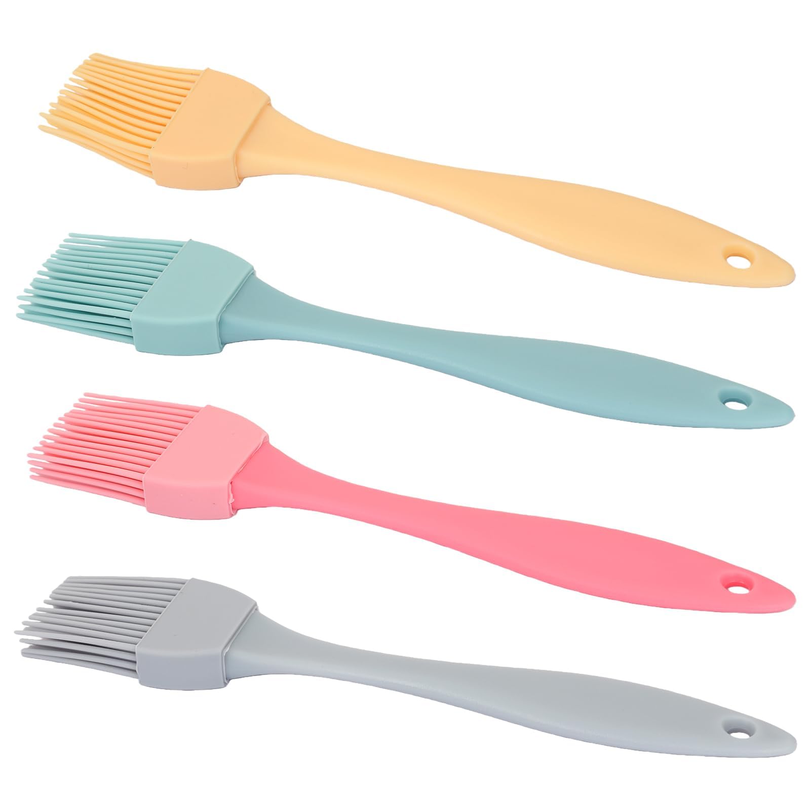 Backpinsel Silikon,4 Stück Silikonpinsel Küchenpinsel Backpinsel Naturborsten Silikonpinsel Küche Waschbar Pinsel Backen Backzubehör für Backen Grillen Kochen(4 Farben)
