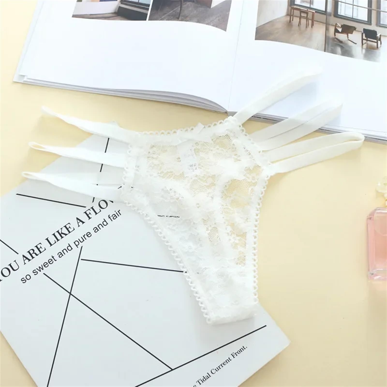 Mutande Bikini Slip 3 Pezzi/Set T-Back Mutande in Puro Cotone Sexy Sottile Cintura Perizoma Pizzo Traspirante Perizoma Cavo Mutandine a Vita Bassa(A 1pc,M)