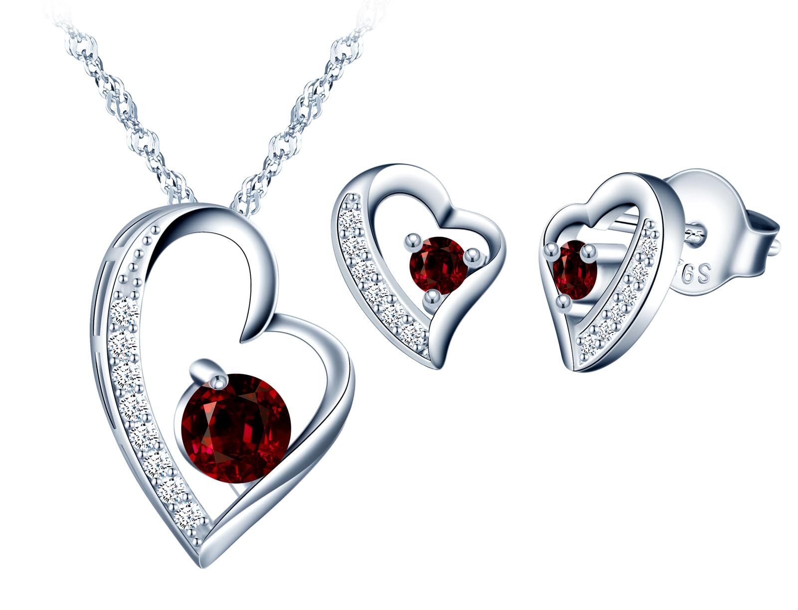 MICSAVI Collana e Orecchini di Cuore Set di Gioielli da Donna Ciondolo con Catenina Cuore in Argento Sterling 925 e Zirconia cubica
