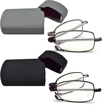 sevenplus 2 Pack Reading Glasses Blue Light Blocking, Anti UV Glare, Foldable Computer Spring Hinge Readers for Women Man