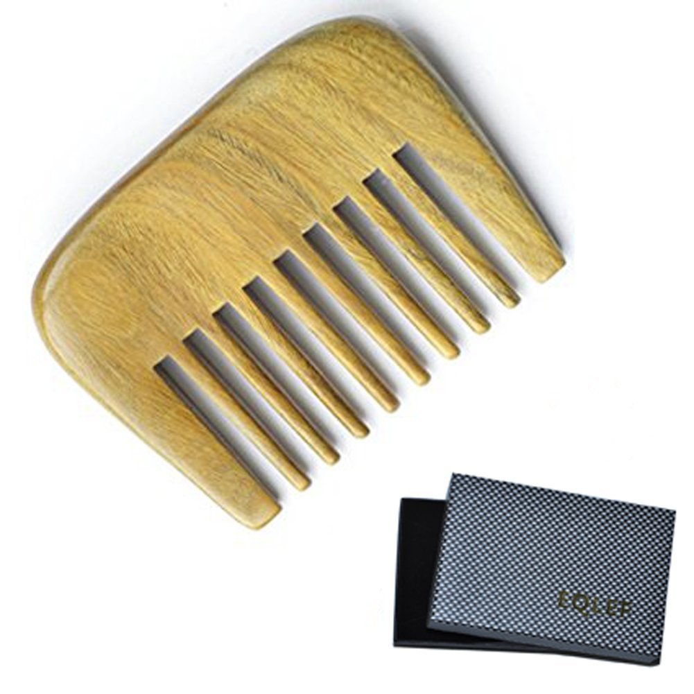 EQLEF Premium Natural Green Sandalwood Wide Tooth Comb Non-Static Handmade Mini Curly Hair Comb Pocket Comb (Pocket Comb)