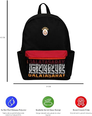Galatasaray Lisanslı 3 Bölmeli Sırt Çantası - Laptop Gözlü Su İtici Özellikli Renkli Baskılı Okul Çantası