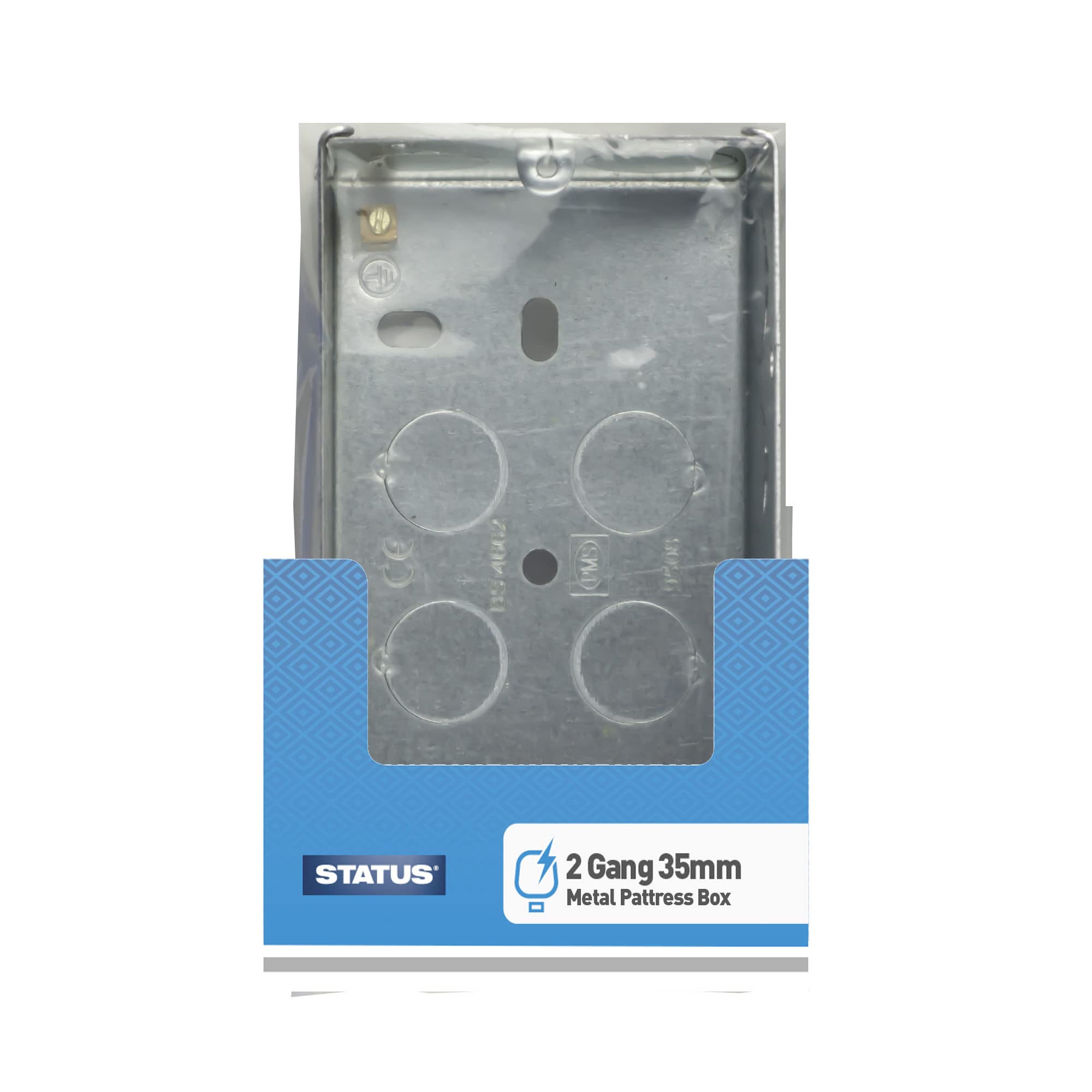 STATUS 2 Gang Pattress Box | 35mm Double Socket Back Box | Metal | SMSBD35DEEPB6