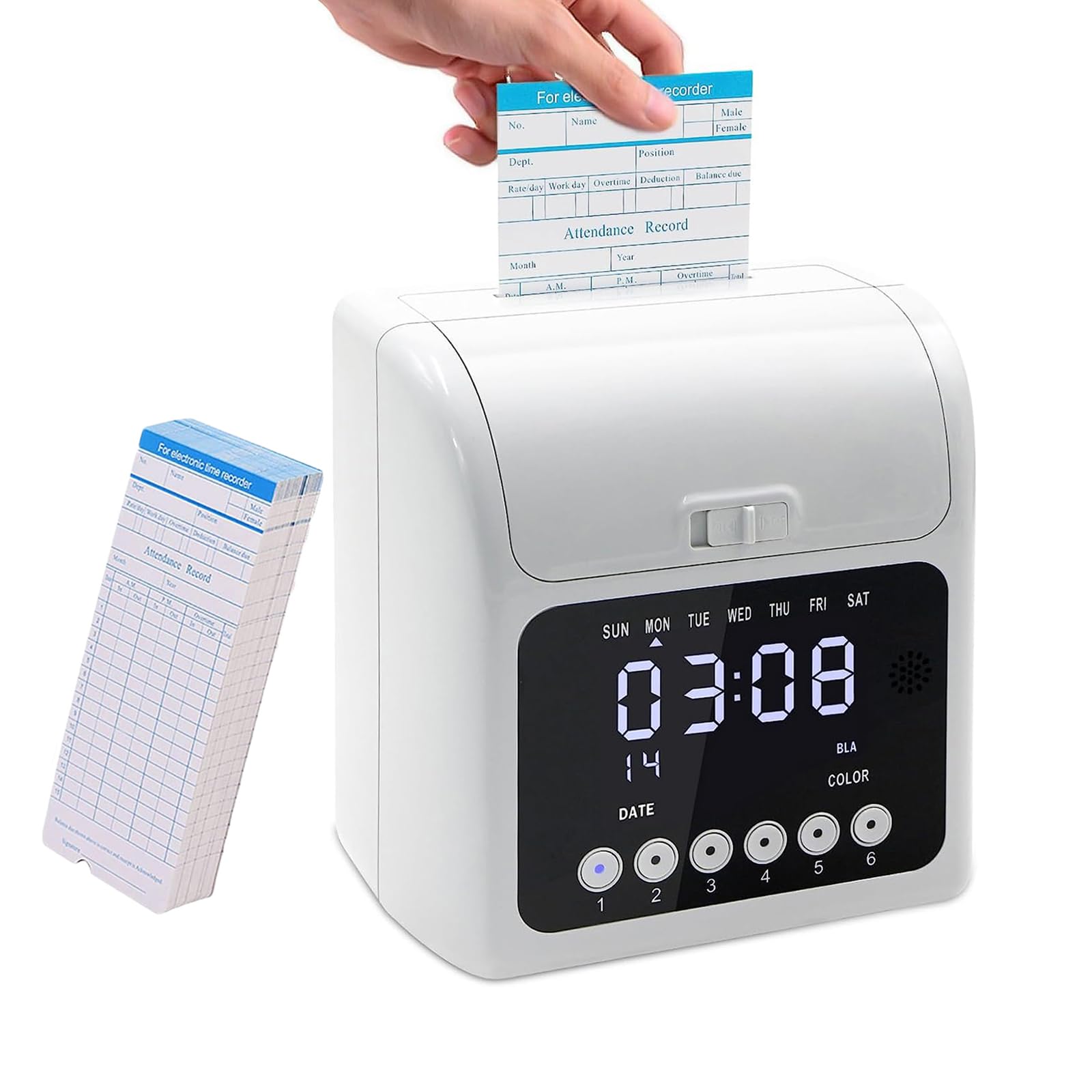 ERICATClocking In Machine, Time and Attendance Recorder, Time Clock with 50 Pcs Cards and Built In Battery, Timing Ringing Function and Support Data Storage Backup, Safe Enough, for Business