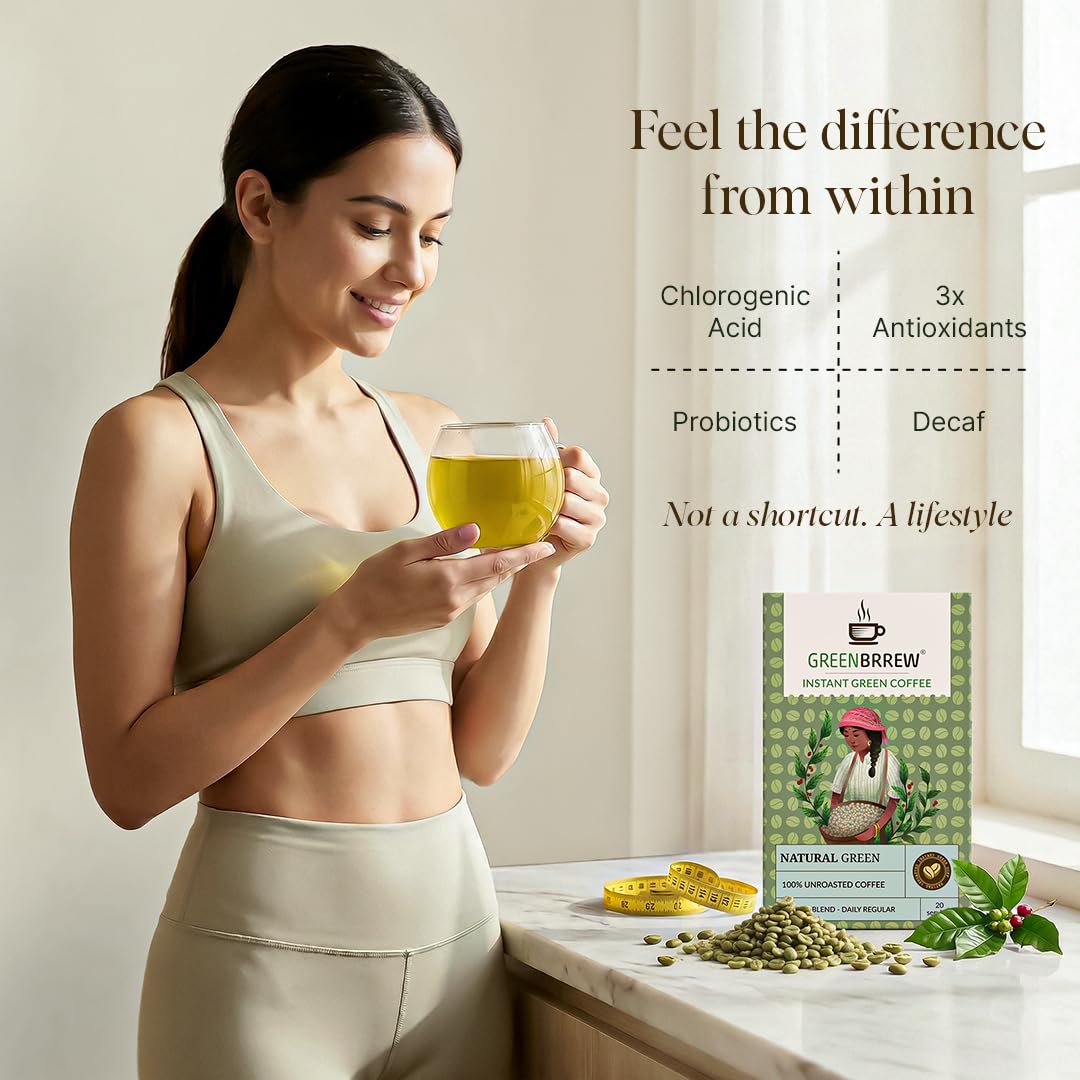 Greenbrrew Natural Instant Green Coffee - 20 Easy Mix Sachets, Pack of 1 (60g) 2