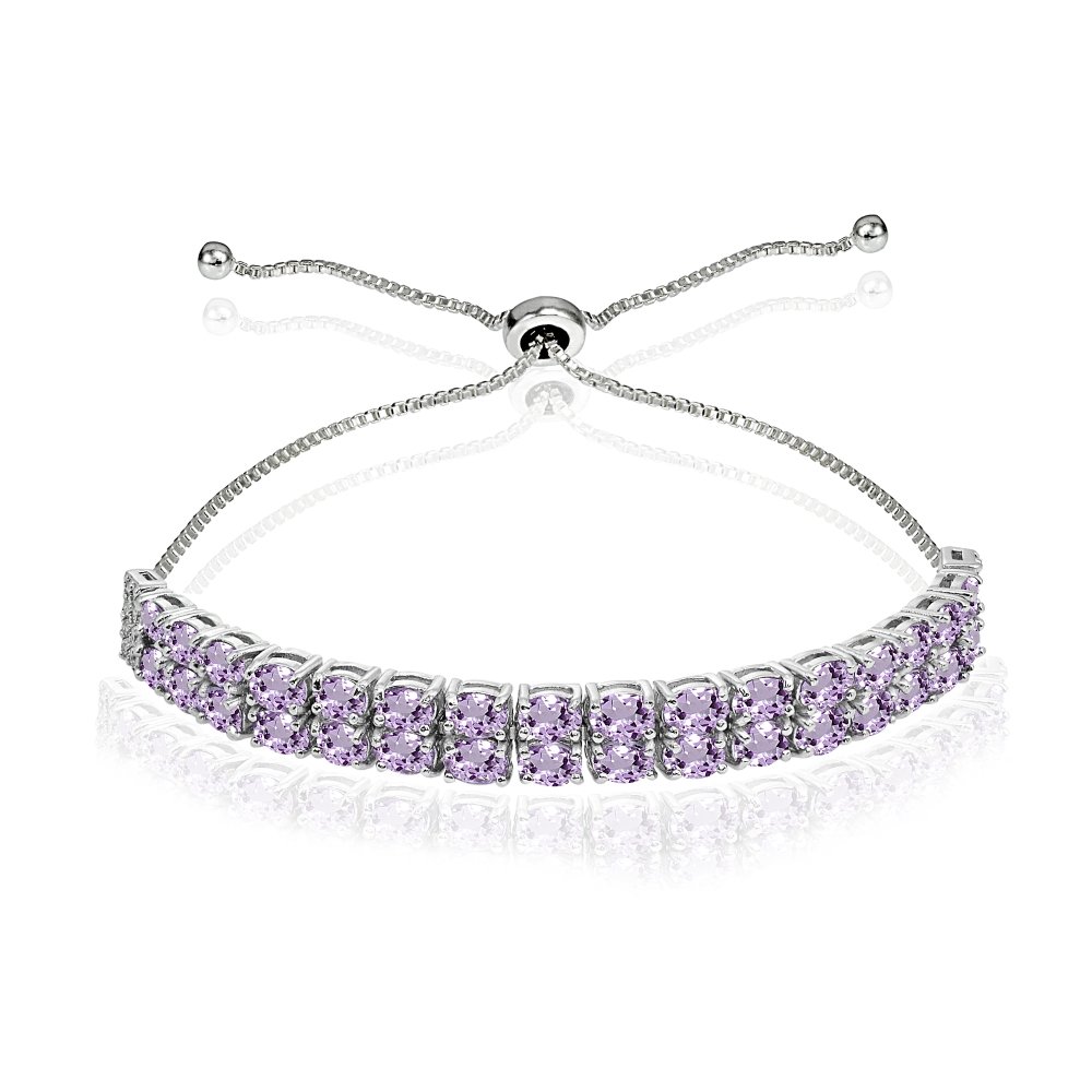 B. BRILLIANT Sterling Silver Genuine, Created or Simulated Oval 2-Row Adjustable Gemstone Bracelet for Women