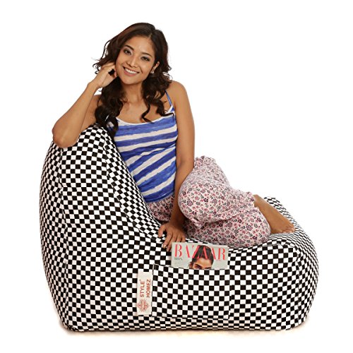 Image of Style Homez Hackey Cotton Canvas Checkered Printed Bean Bag XXL Size Filled with Beans Fillers