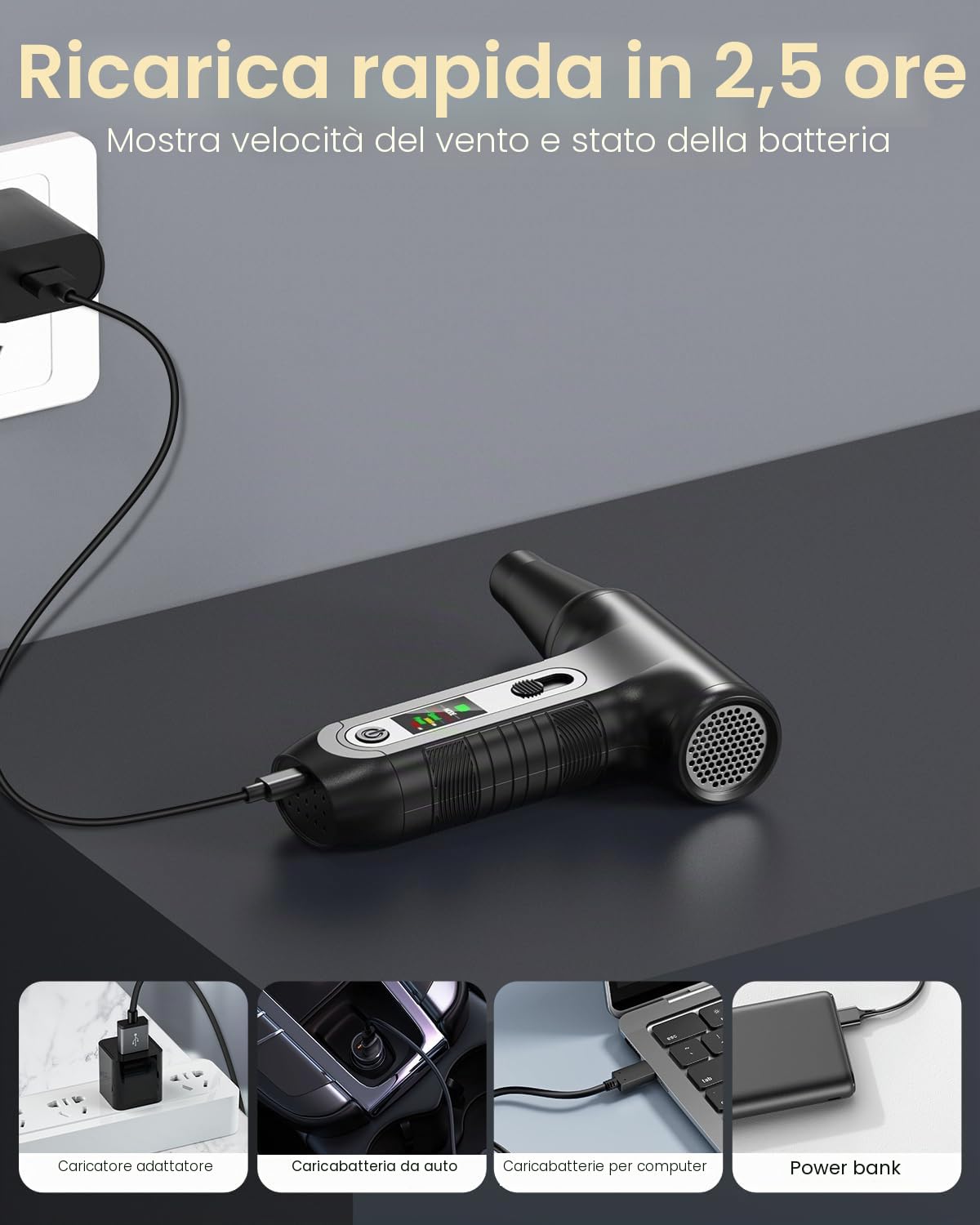 Aria Compressa Elettrico Pulizia PC con Display Digitale HD - Air Duster 200000 RPM, Mini Soffiatore a Batteria 6000 mAh, Rimuovi Polvere Bomboletta Aria Compressa Spray per Ufficio Auto, W06, Nero