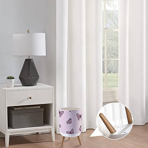 Miniatura 4 de Bote de basura pequeño con tapa para baño, cocina, oficina, pañal, dibujos de mariposa rosa, diseño de textura repetitiva sin costuras, para