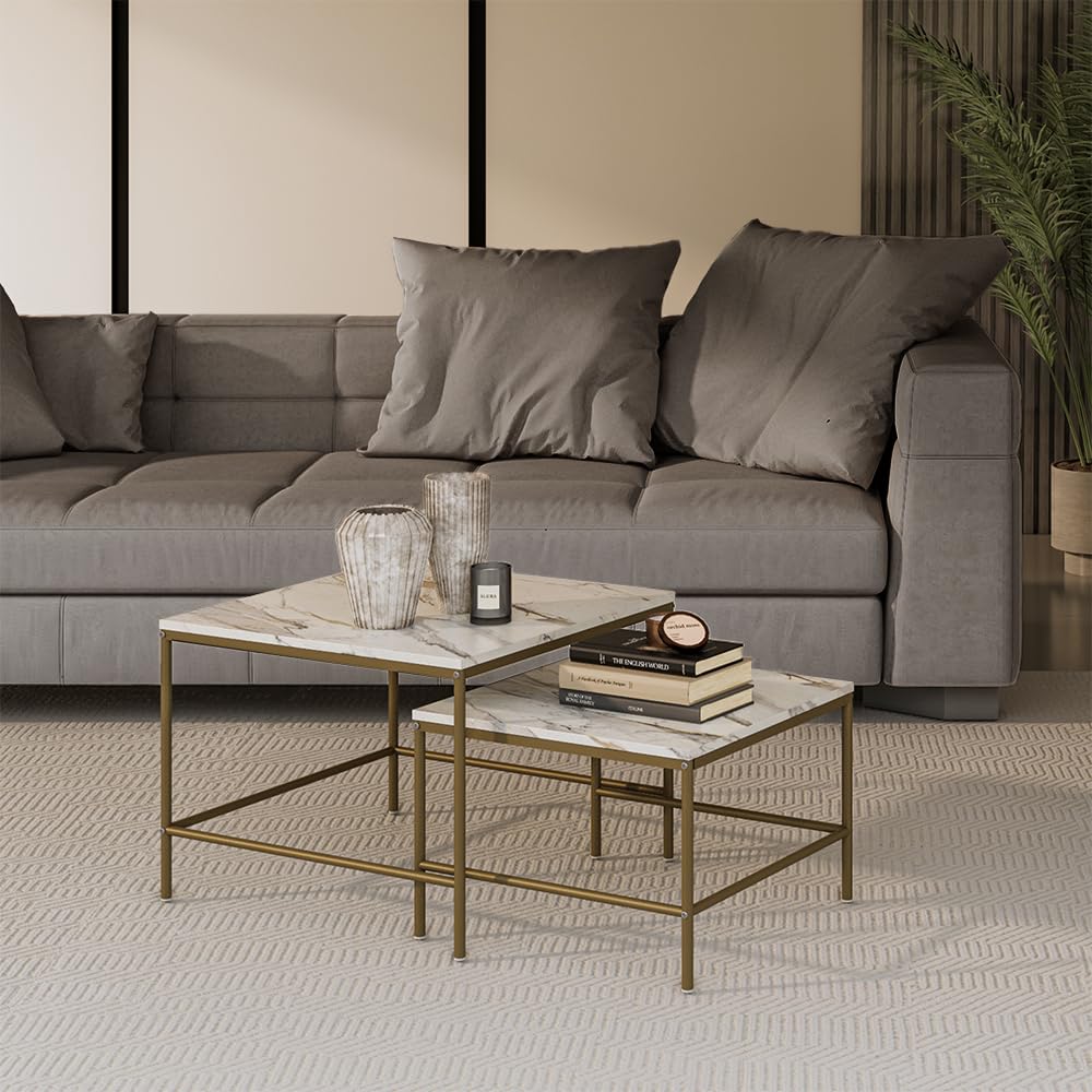 Vicco Tavolino da divano Ramio, Bianco/Oro, 60 x 60 cm 2 parti, per un utilizzo flessibile come superficie d’appoggio o tavolini laterali