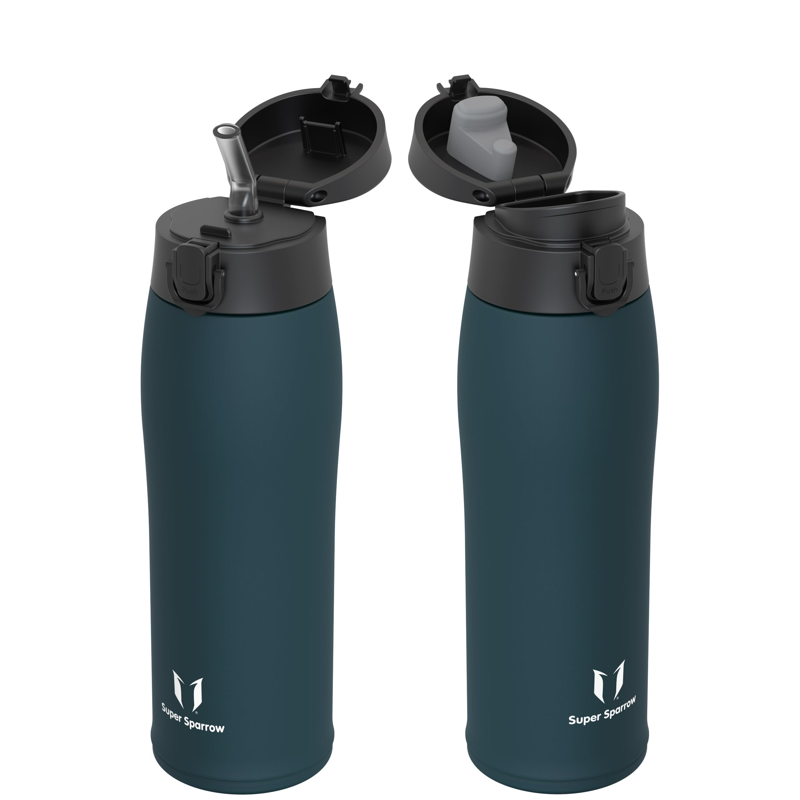 Super Sparrow Borraccia Termica, Acciaio Inox Bottiglia Termica - 350ml, 500ml, 750ml, 950ml - Senza BPA Termos, Borracce Termiche Bambini - Include 2 Coperchi con Cannuccia e Coperchio Sportivo