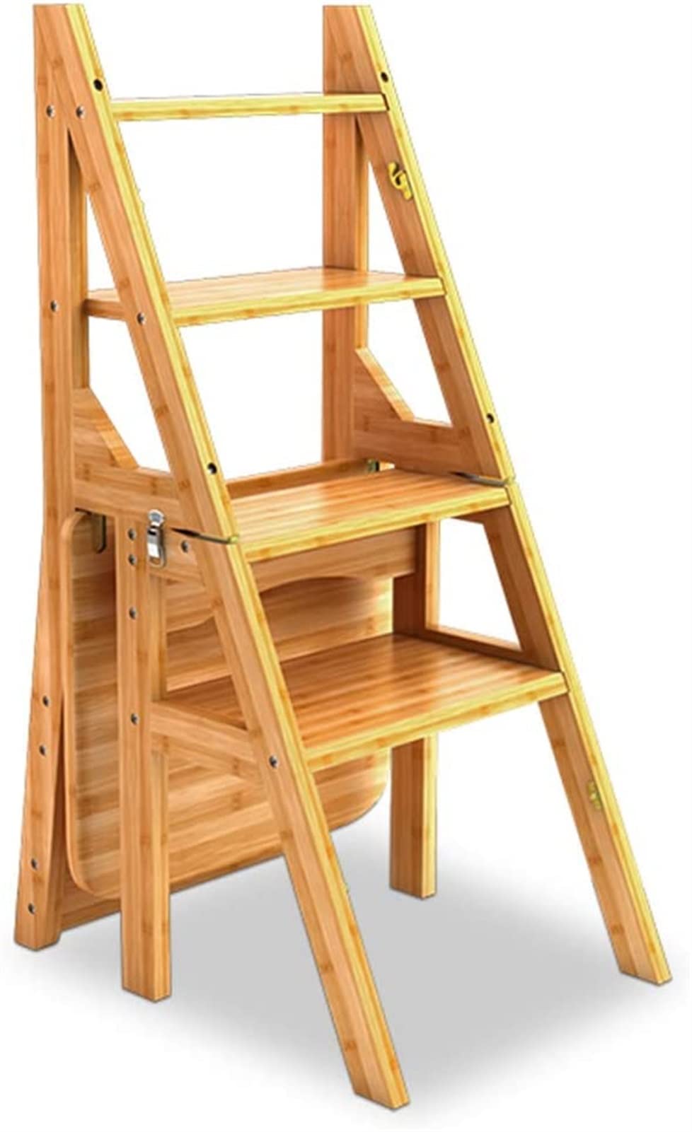 Taburete plegable de 4 escalones con respaldo de madera de bambú para adultos