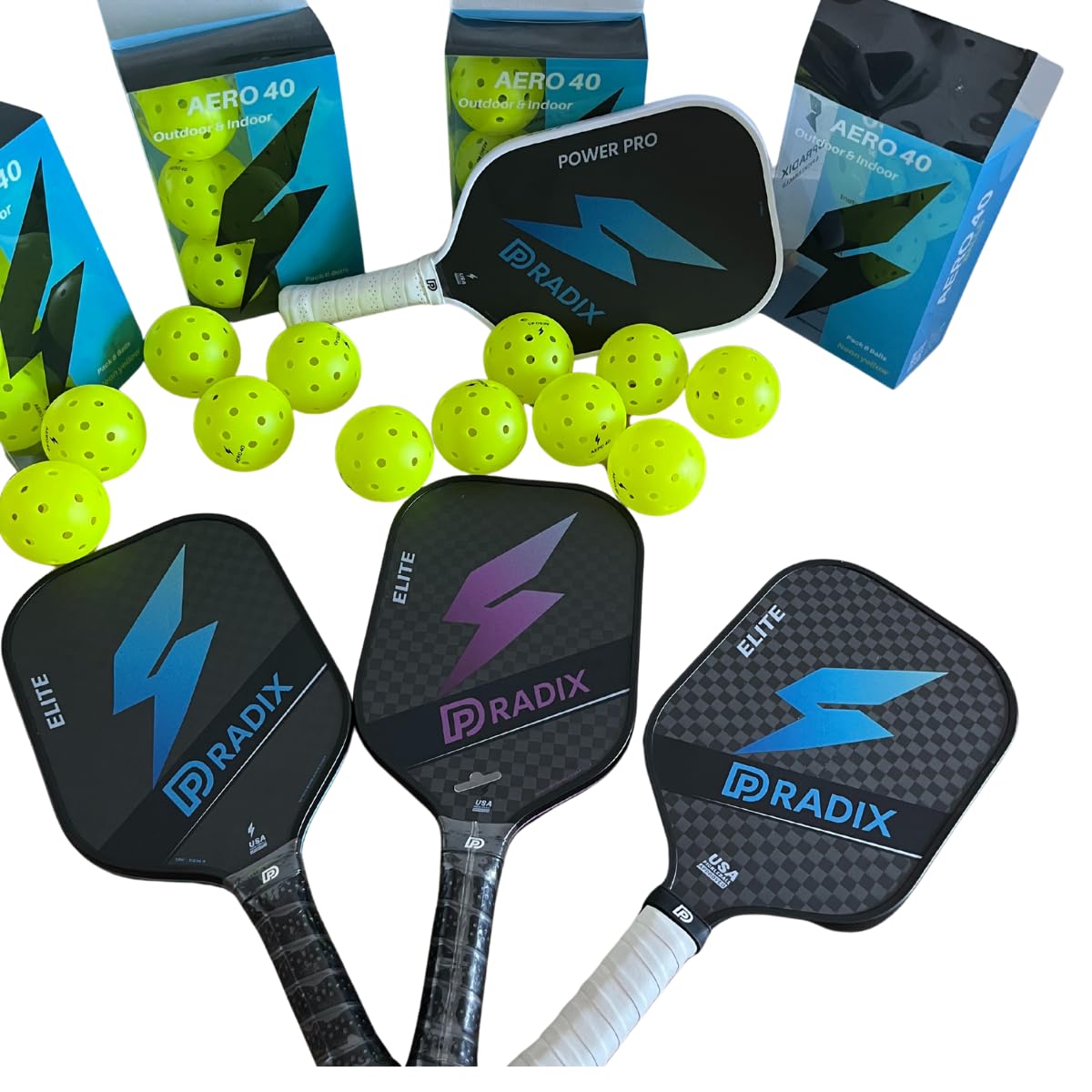 Bolas de Pickleball Dpradix AERO 40 - Pack 6 Pelotas Amarillo Neón, Marca Española, Alta Visibilidad, 40 Agujeros, 74 mm, Peso Óptimo 26g, Alta Durabilidad, Rebote Consistente, Uso Exterior e Interior