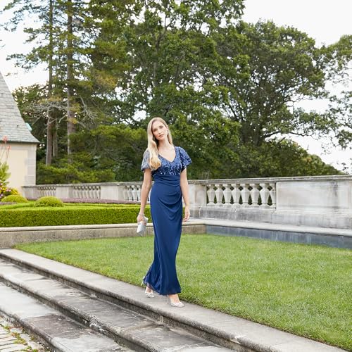 Alex Evenings Women's Flutter Sleeve Long Mother of The Bride Dress with Ruched Empire Waist (Petite and Regular Sizes)2