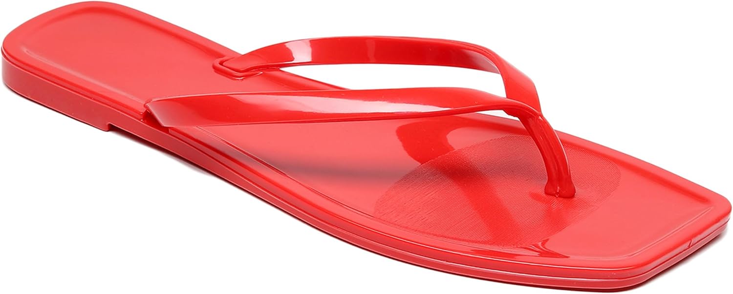 Womens Flip Flops Thong Sandals Jelly Shoes Flat for Ladies Slides Black Slippers Size 9 Slip On Summer Beach Dressy