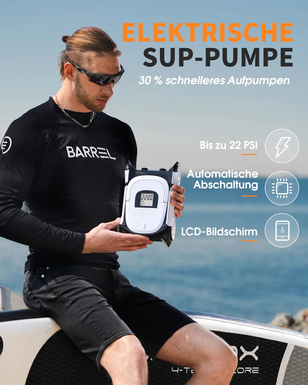 Pompe SUP per paddleboard 22 PSI– Pompa per paddleboard 12 V a doppio stadio con spegnimento automatico, adatta per paddleboard gonfiabili, imbarcazioni portatili e sport acquatici