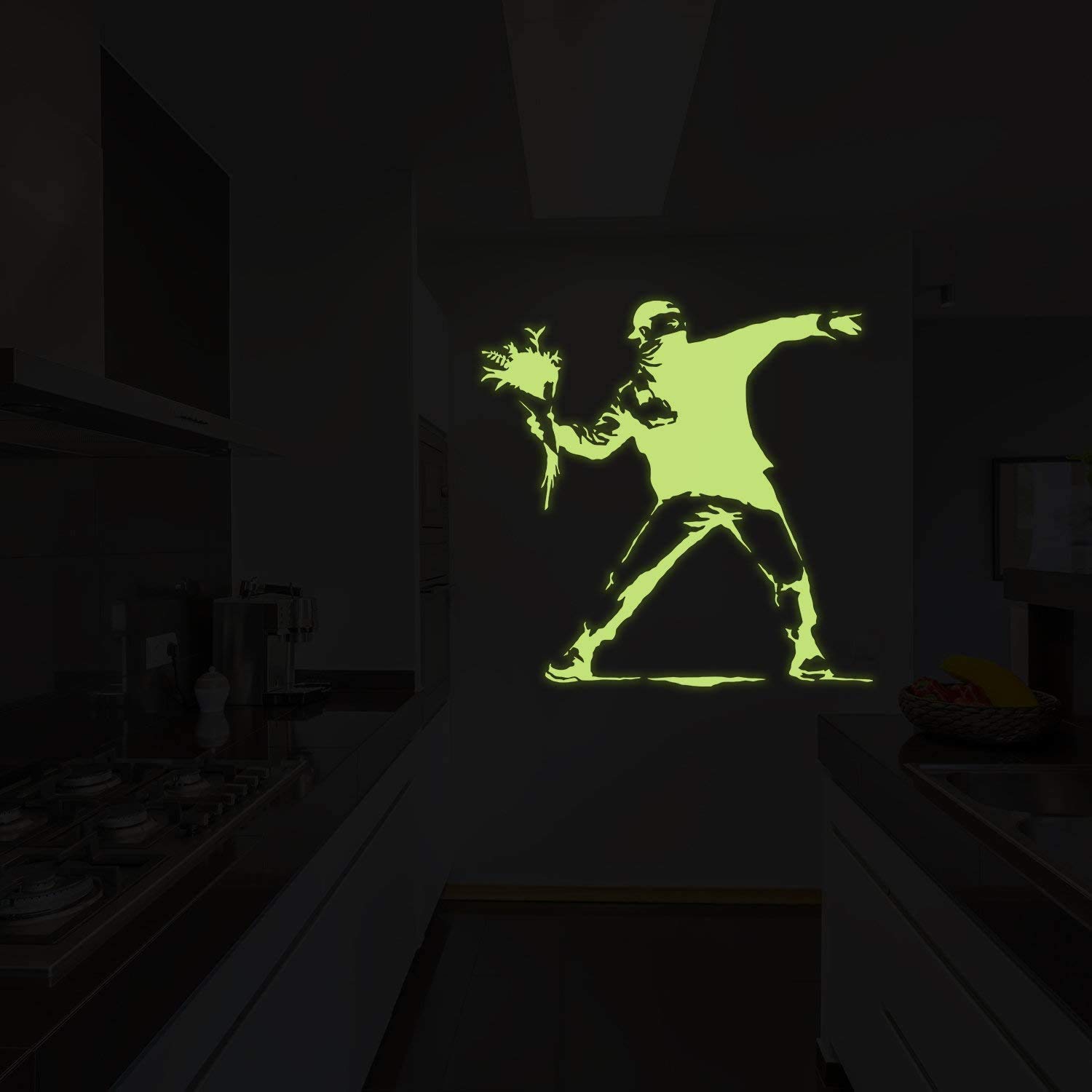 Glow In The Dark Wand Vinyl Sticker Art - Leuchtstoff Neon Nachtleuchtend Licht Aufkleber Kinderzimmer Stick - Banksy Flower Throw Me Wandaufkleber