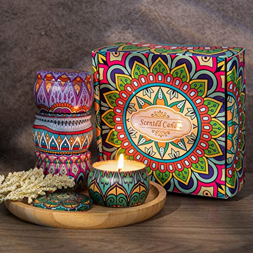 Scented Candles Aromatherapy Gift Set: 4 Pack Gardenia,Jasmine,Lavender Osmanthus Large Size Natural Soy Wax Candle 4.4 Oz Travel Tin Fragrance Relaxing Stress Relief Aroma Home Best Gift for Women - Image 2