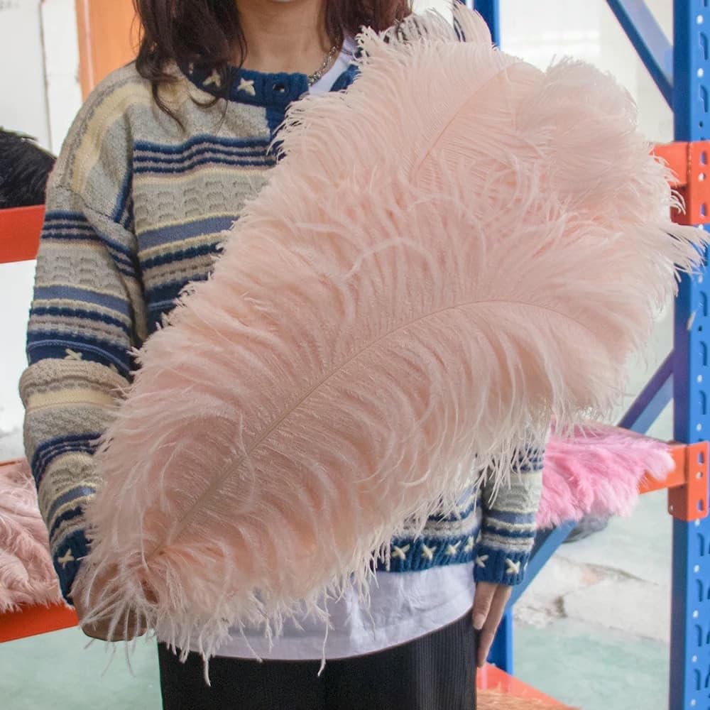 10 Stück weiße Straußenfedern, 15–60 cm, große Federn zum Basteln, für Hochzeiten, Karnevalsdekorationen, Straußenfedern, Tischdekorationen-Lederrosa-35–40 cm 14–16 Zoll