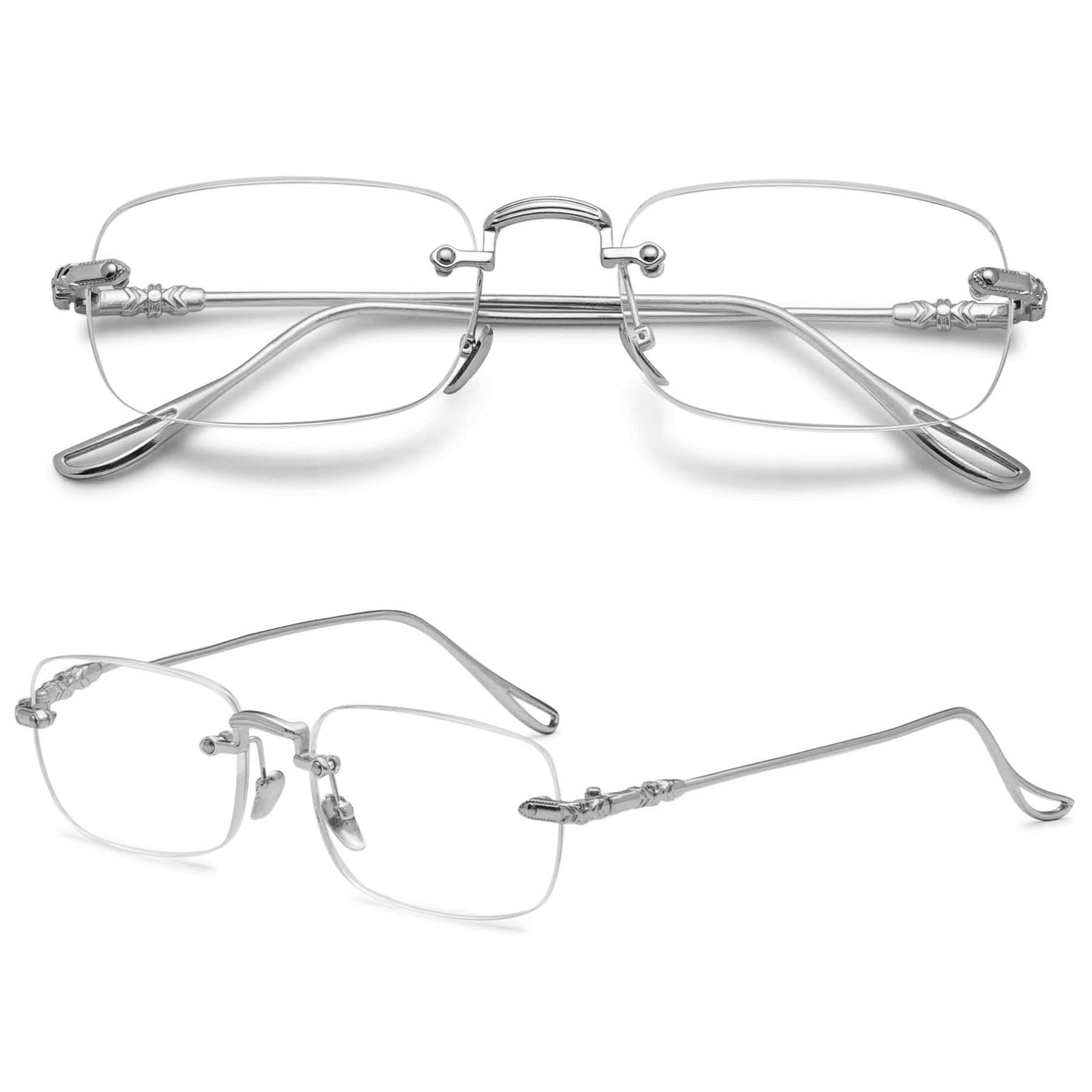 Okulary do czytania bez oprawek Męskie czytniki blokujące niebieskie światło Lekkie tytanowe okulary do gier komputerowych (Color : Silver, Size : 3.5 Dioptres)