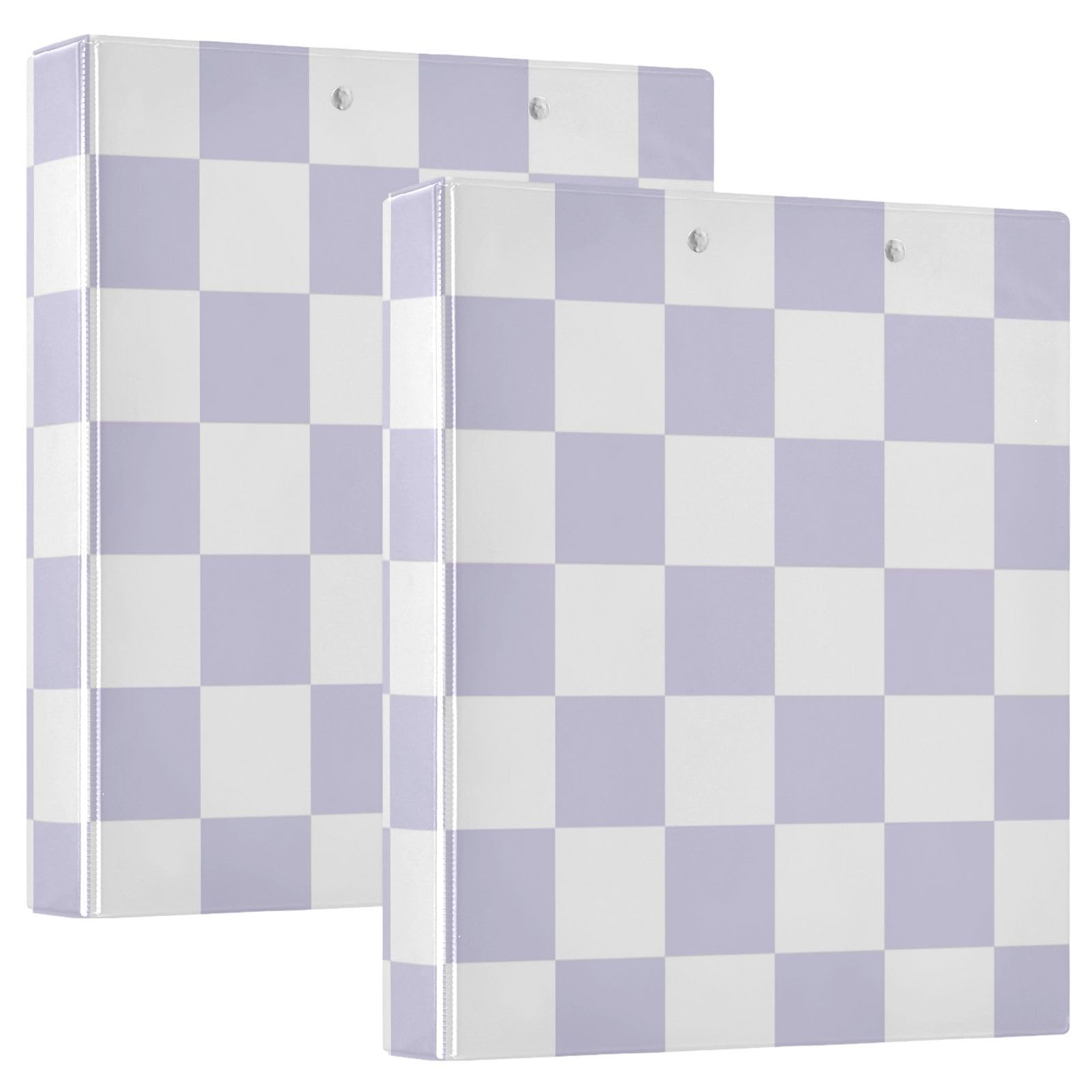 Flat Lavender Lilac Checkered Round Ring Binders 1.5 Inch 3 Ring Binder with Clipboard Holds 200 Sheets Office Home School
