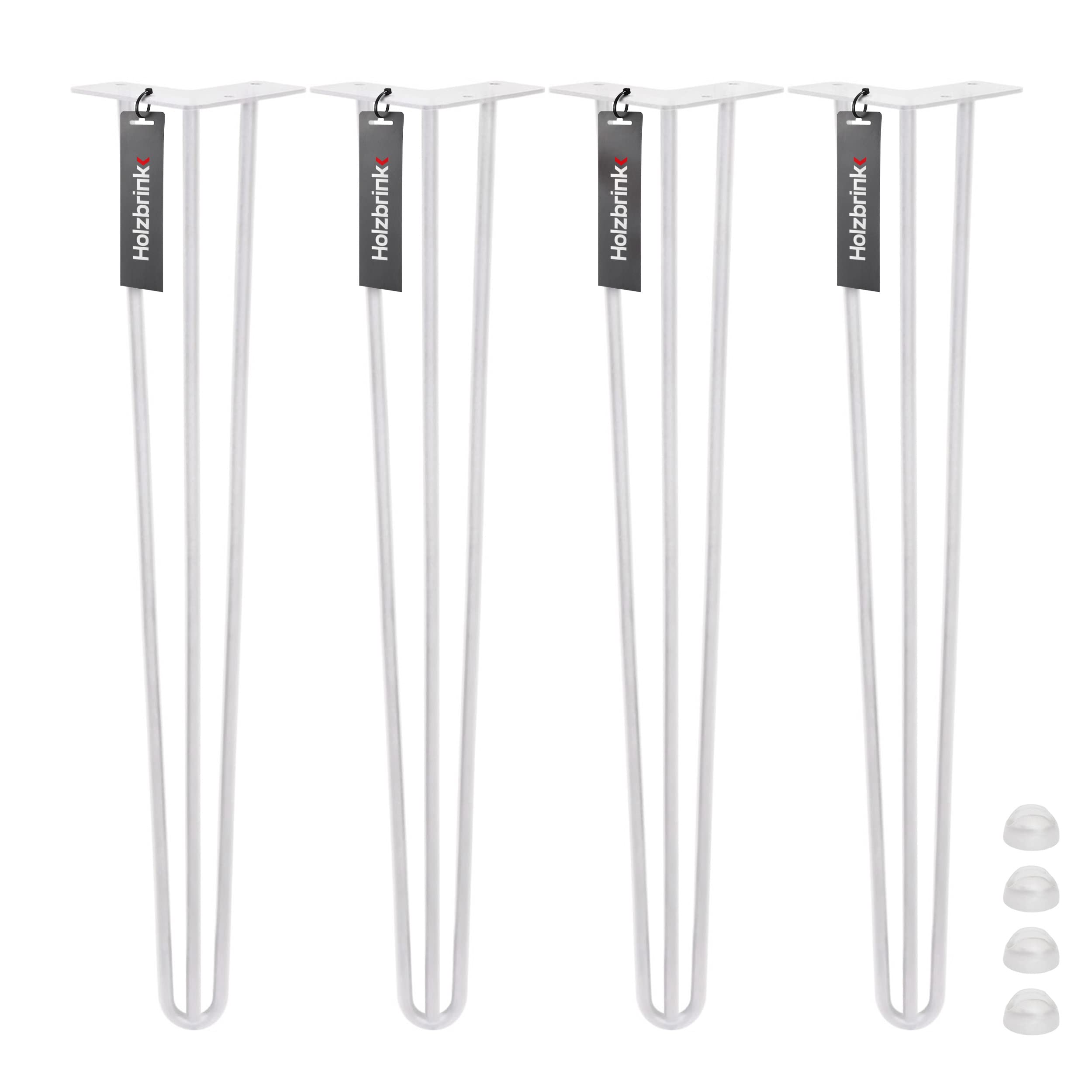 HOLZBRINK 4X Pata de la Mesa Hairpin Leg de Acero con Triple Varilla, Hairpin Pata para Mesa de Estilo Industrial, Altura: 72 cm, Blanco Tráfico, Protectores Anti-arañazos incluidos HLT-13A-72-9016
