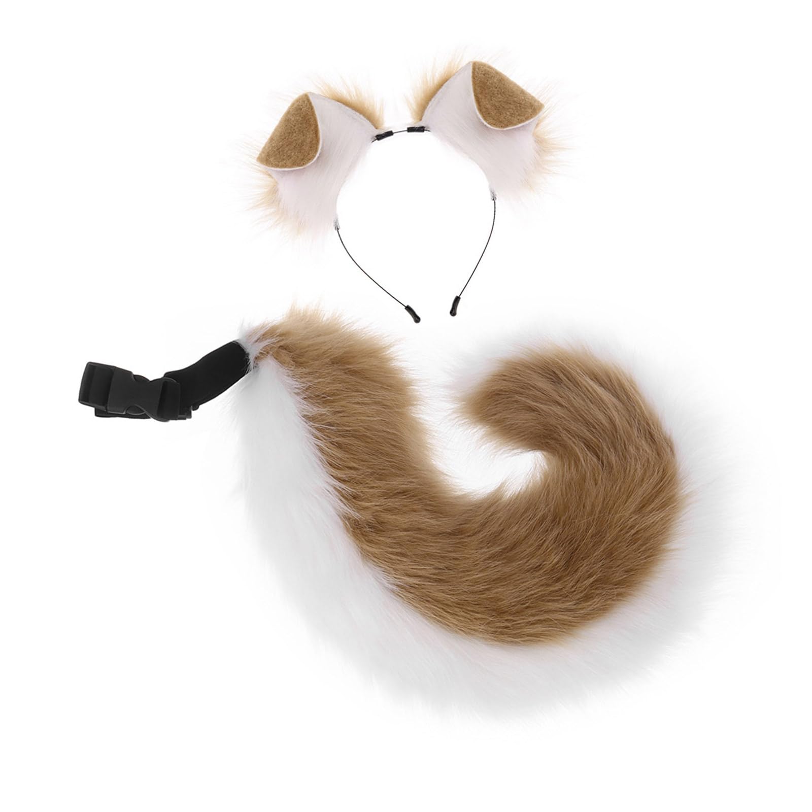2Pcs Animal Dog Costume Set: Ears Headband and Faux Tail Party Accessories Faux Furs Tail, C White, One Size