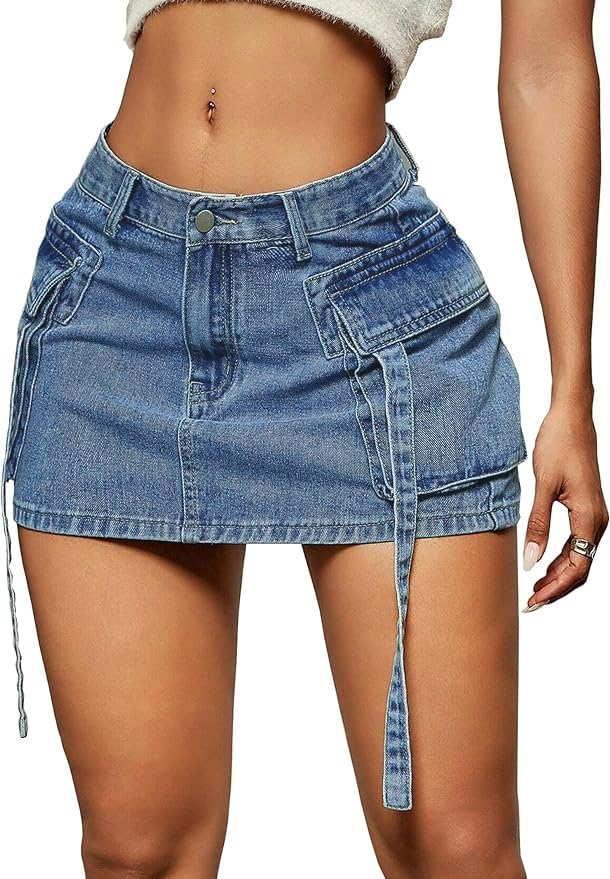 Image of Jumppmile Womens Mini Denim Skirt Mid Waist Mini Dress Jean Skirts