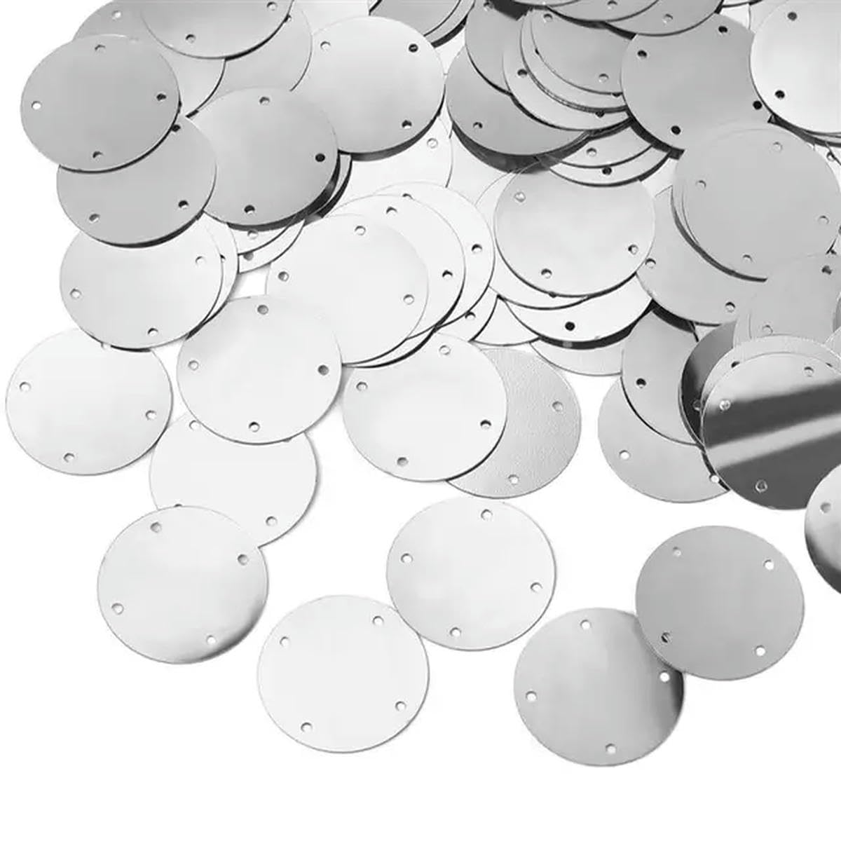 Cekiny do przyszywania, Cekiny do szycia rękodzielniczego 4 otwory okrągłe wielokolorowe 15-35 mm woreczek 50 g(Silver 25MM)