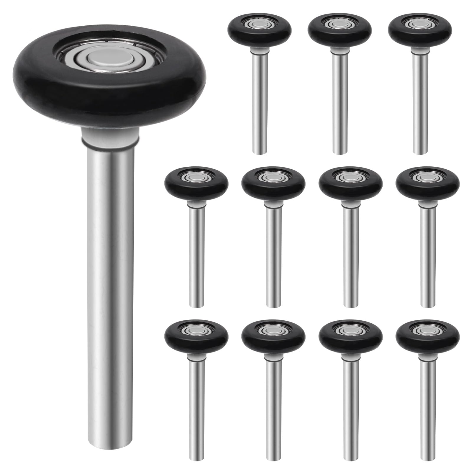 Tanstic 12Pcs Nylon Garage Door Rollers, 1.77" Quiet Garage Rollers Garage Door Wheels Bearing Replacement with 4" Stem for Garage Door Supplies(Black)