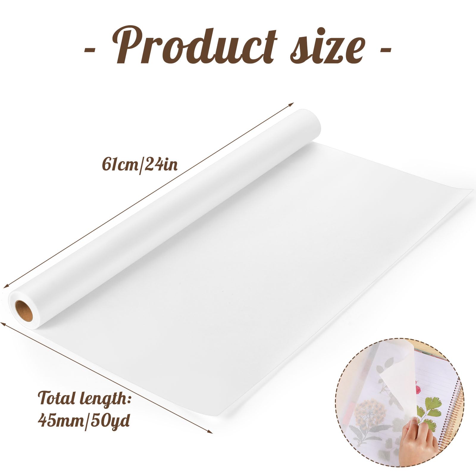 Rollo de papel de calco de 24 pulgadas x 50 yardas, papel de calco translúcido blanco para costura, dibujo, bocetos, envoltura de regalos