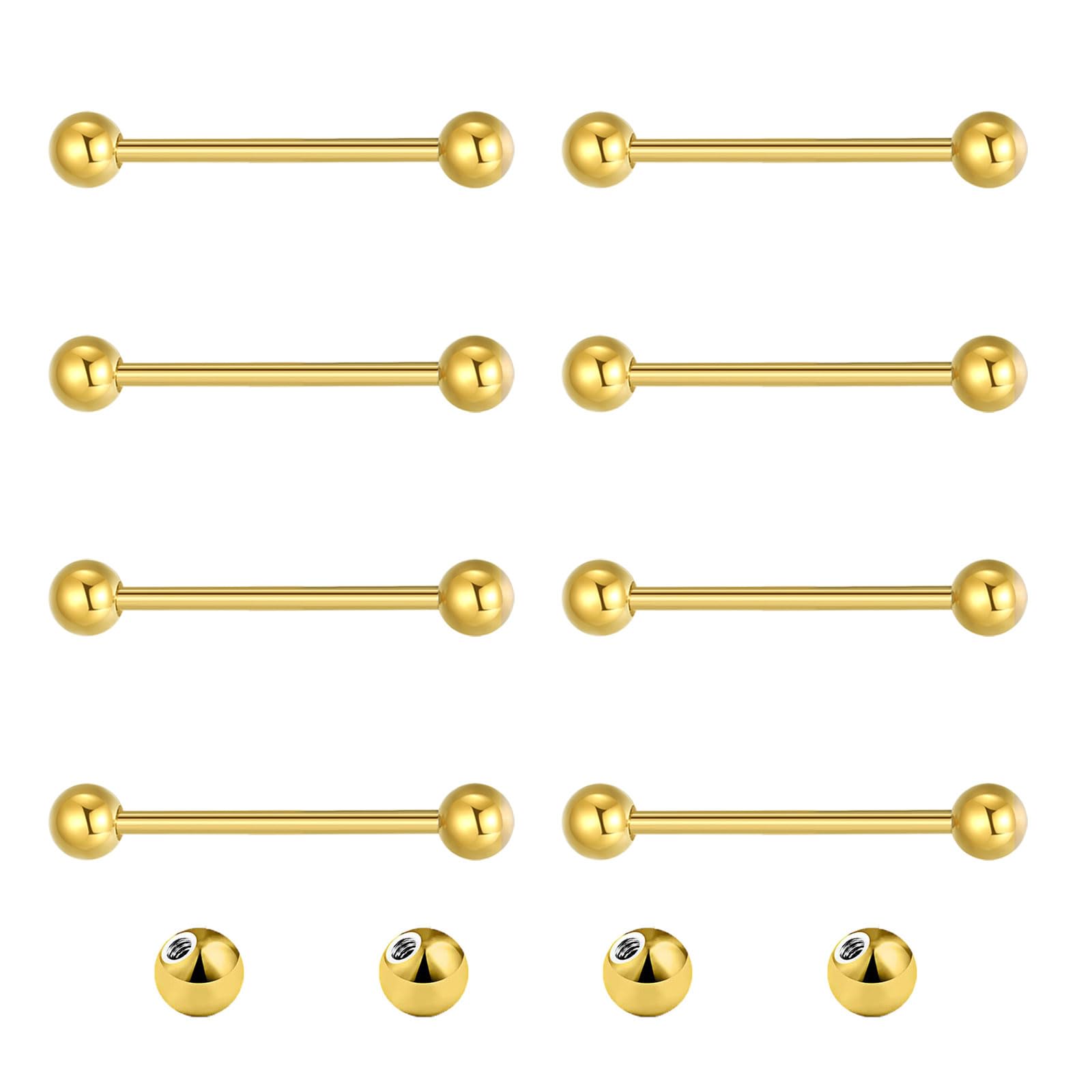 Gojewen 12er Zungenpiercing Brustwarzenpiercing Chirurgenstahl Gold Piercing Zunge Brustwarze Barbell 16mm