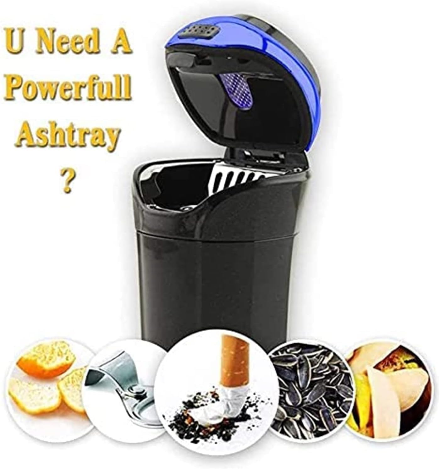 Car Ashtray Detachable Stainless Car Cigarette Ashtray with Removable Smokeless Lighter& LED Blue Light, USB& Solar Charging for Most Car Cup Holder (Color : A)