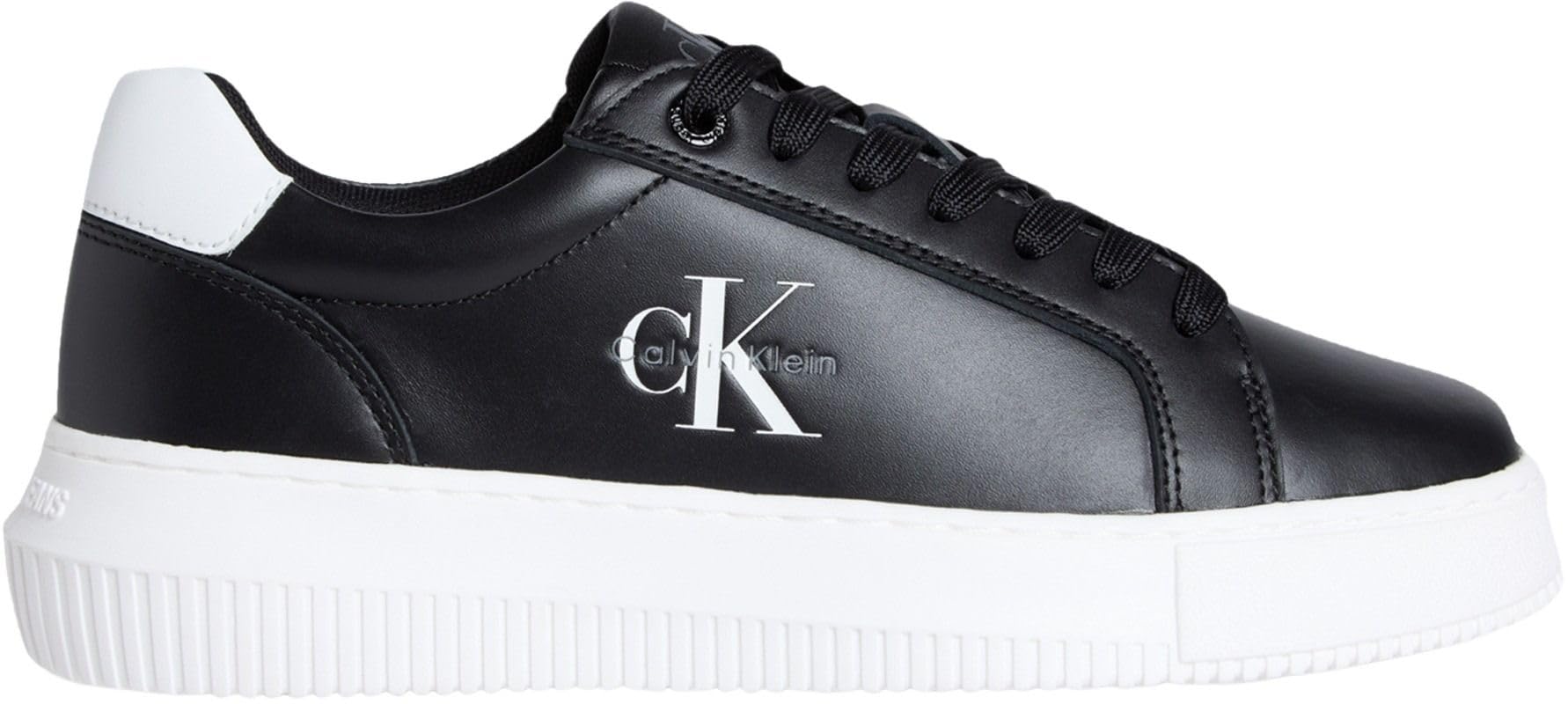 Calvin Klein Women’s Chunky Mono Leather Cupsole Trainers, Black (Black/Bright White), 7