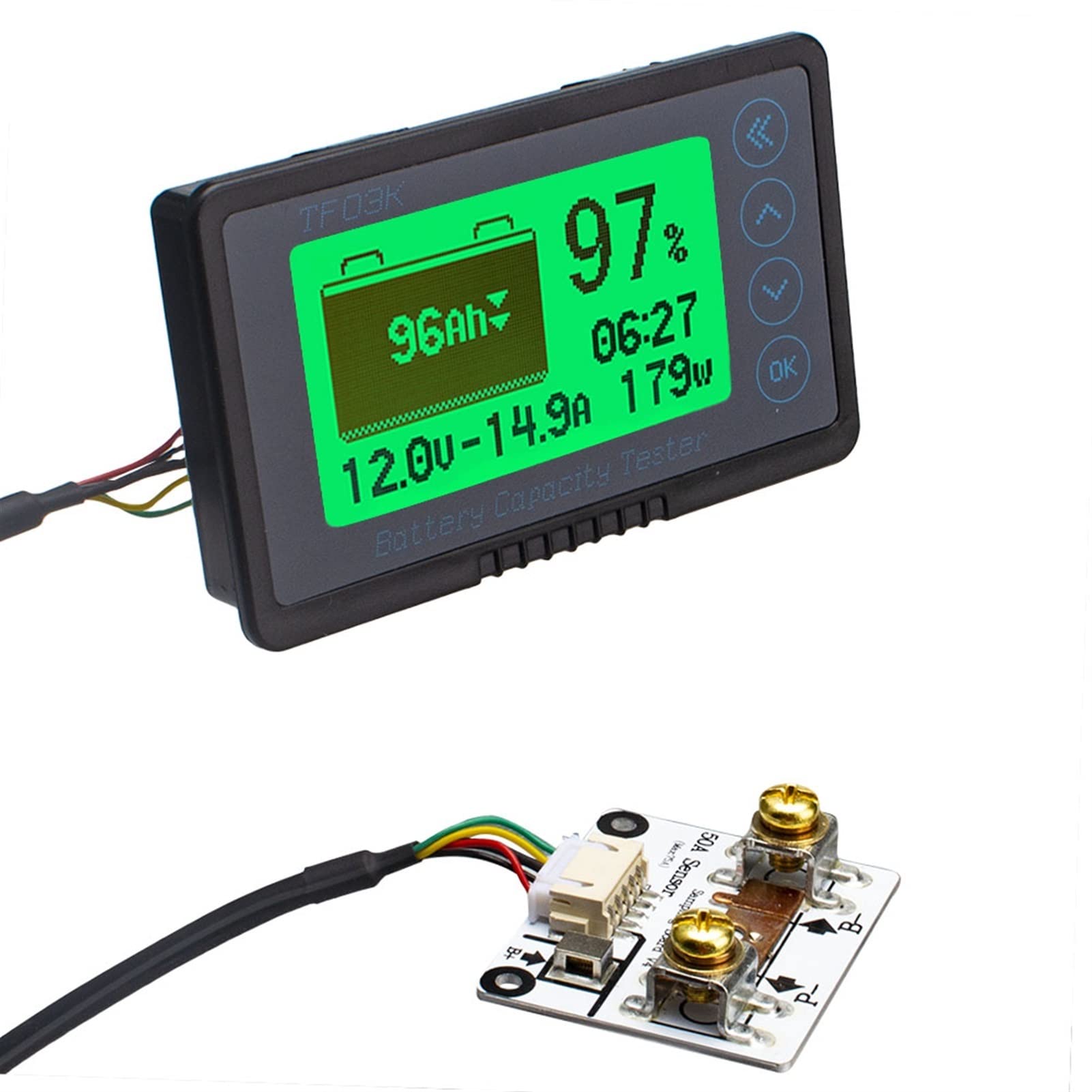 Comprobador De Carga De BateríA, TF03K DC10 ~ 120V 50A / 100A / 350A / 500A Capacidad de la batería Probador de tensión de voltaje Muestra el contador de Coulomb WiHT 1M ,Rango De Prueba MáS Amplio(TF