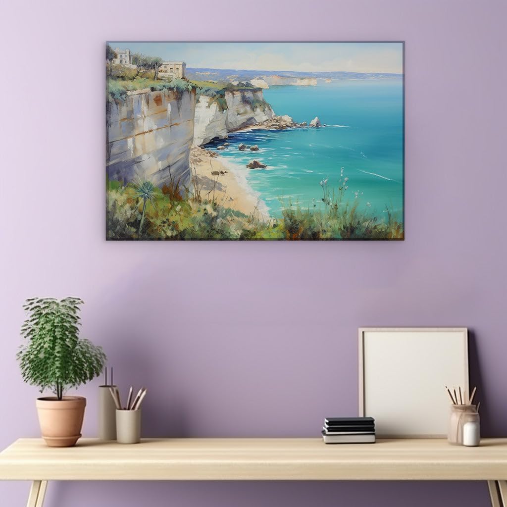 Canvas for Living room. Calmness Captured: The Idyllic Harmony of Seascape and Sky, 27 x 18 inch Canvas Wall Art - Contemporary Masterpieces - Modern Home Decor - 69x46 cm (27x18 inch)