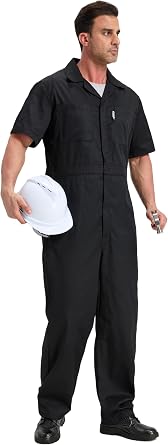 Men's Short Sleeve Coveralls Mechanics Jumpsuit Summer Overall Work Suit