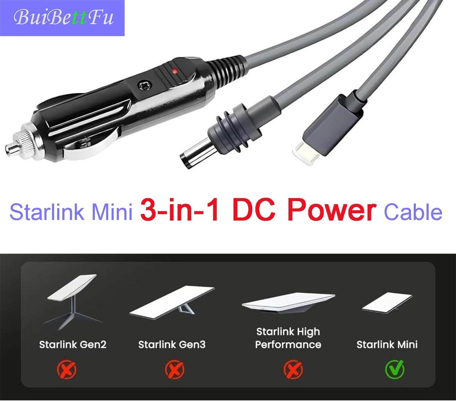 for Starlink Mini DC Power Cable Cigarette Lighter 10FT/ 3M, High-Speed Starlink Mini 12V-24V Car Replacement Cable Charger Supply Cord Adapter Plug Accessories (3 in 1)