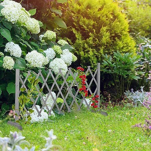 Relaxdays Rankgitter Holz, ausziehbar bis 185 cm, Rankhilfe Kletterpflanzen, Scherengitter freistehend, Garten, grau