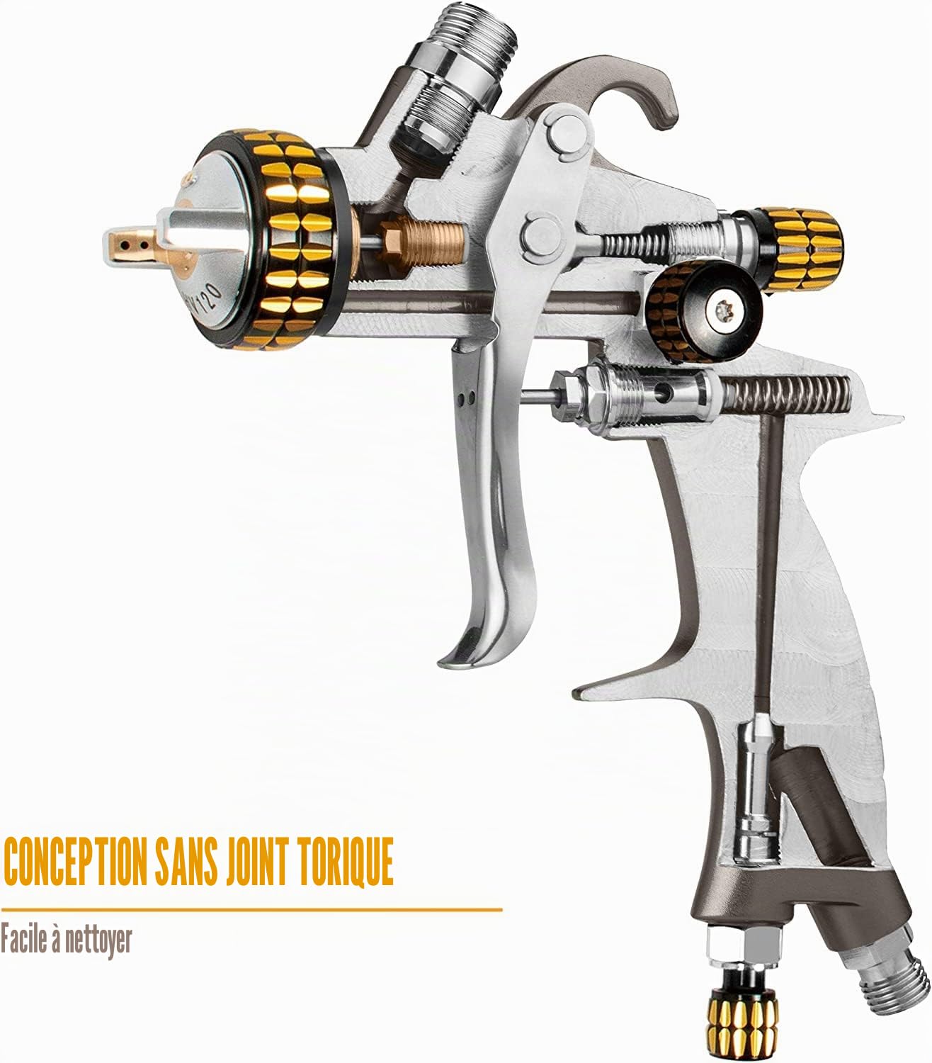BEETRO Pistolet à air HVLP, 600ml Capacité 14.5CFM 30-43psi Buses 1.4mm/1.8mm avec Adaptateur Type 2 Valve de Contrôle d'Air et Filtre Pulvérisateur Professionnel à Alimentation par Gravité Automobile