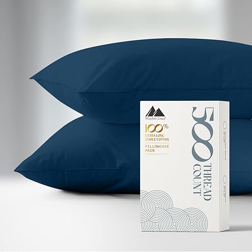 Juego de 2 fundas para almohadas de 500 hilos tamaño King hecho 100 % de algodón puro, natural y fresco para dormir, con calidad de algodón egipcio