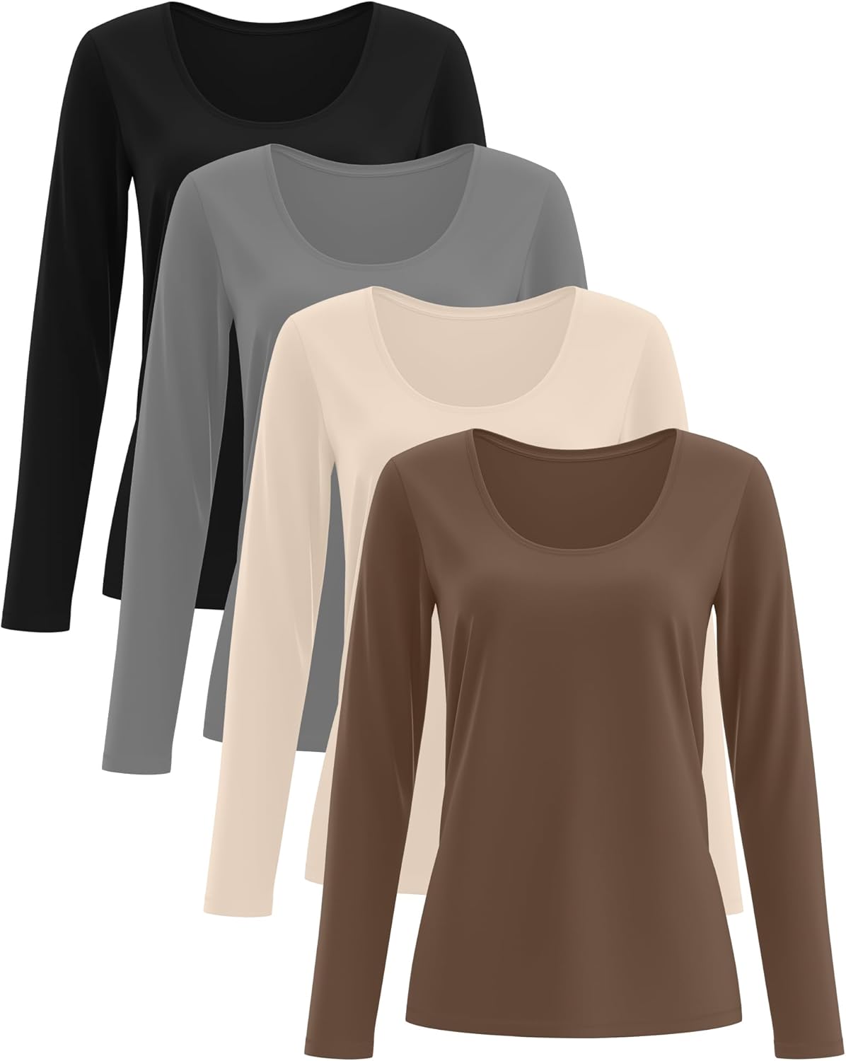 4 Pack Women's Scoop Neck Long Sleeve Tops, Loose Casual T-Shirts Fall Layer Trendy Soft Basic Tee for Ladies - Image 4