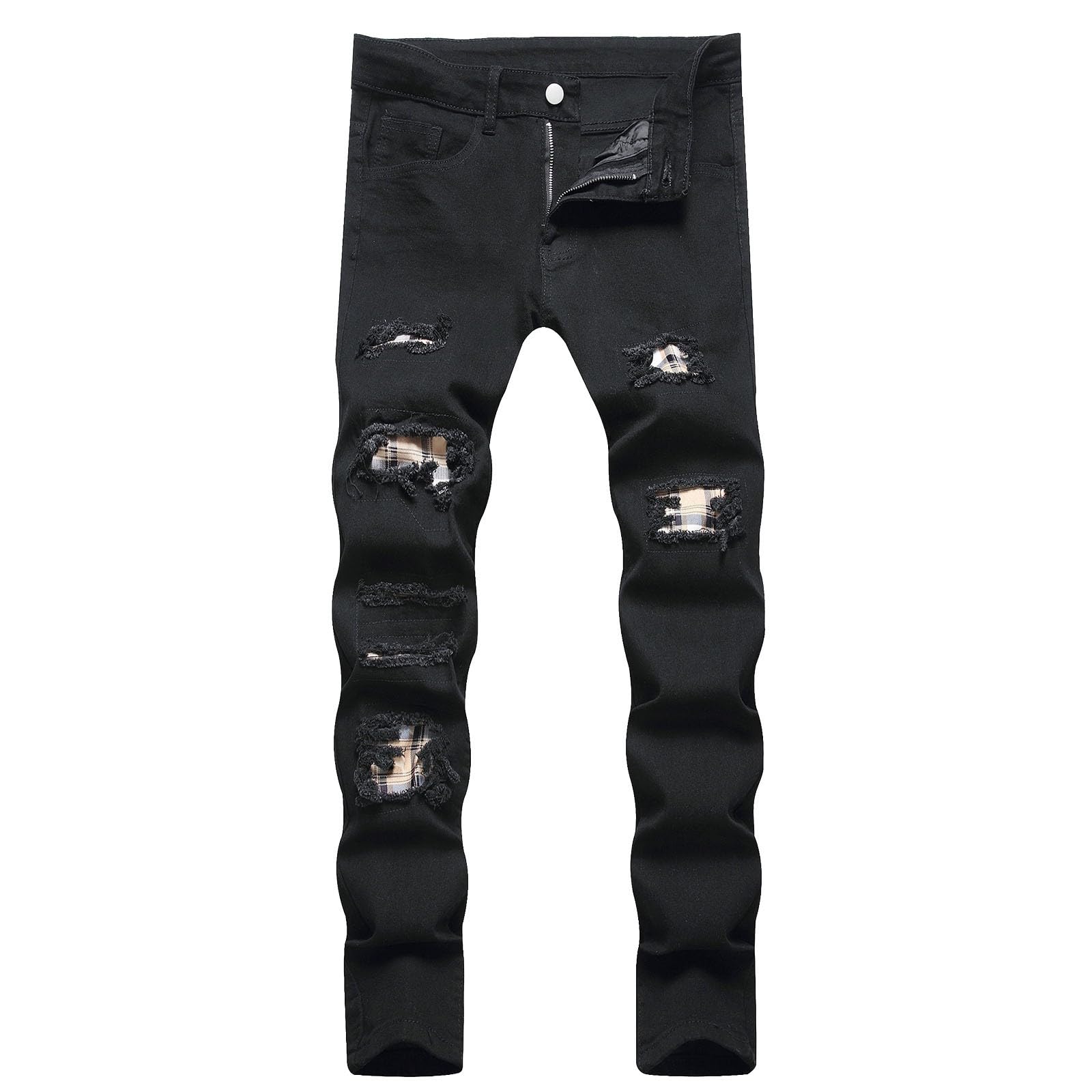 Jeans Strappati Uomo, Pantaloni Uomo Jeans Stretti Pantaloni in Denim Slim Fit Jeans Elasticizzati Vita Alta Casual Jeans da Lavoro Pantaloni da Lavoro Uomo Elasticizzati Stile Hip-Hop Streetwear Y2k