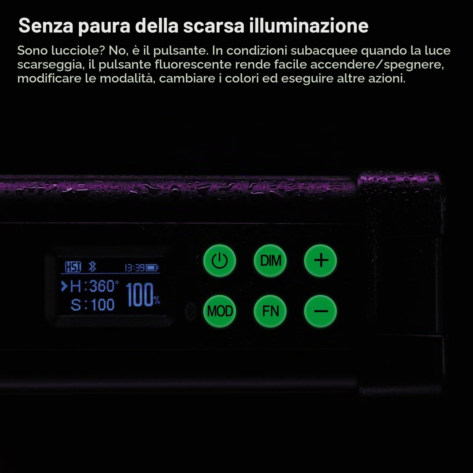 GODOX WT40D Tubo Luce LED Stick IP68 Impermeabile Illuminazione Fotografia | CCT 5600K, TLCI96+ CRI96+, 13 Effetti FX, IP68 40m Subacquea, per Fotografia Subacquea, Registrazione Subacqueo