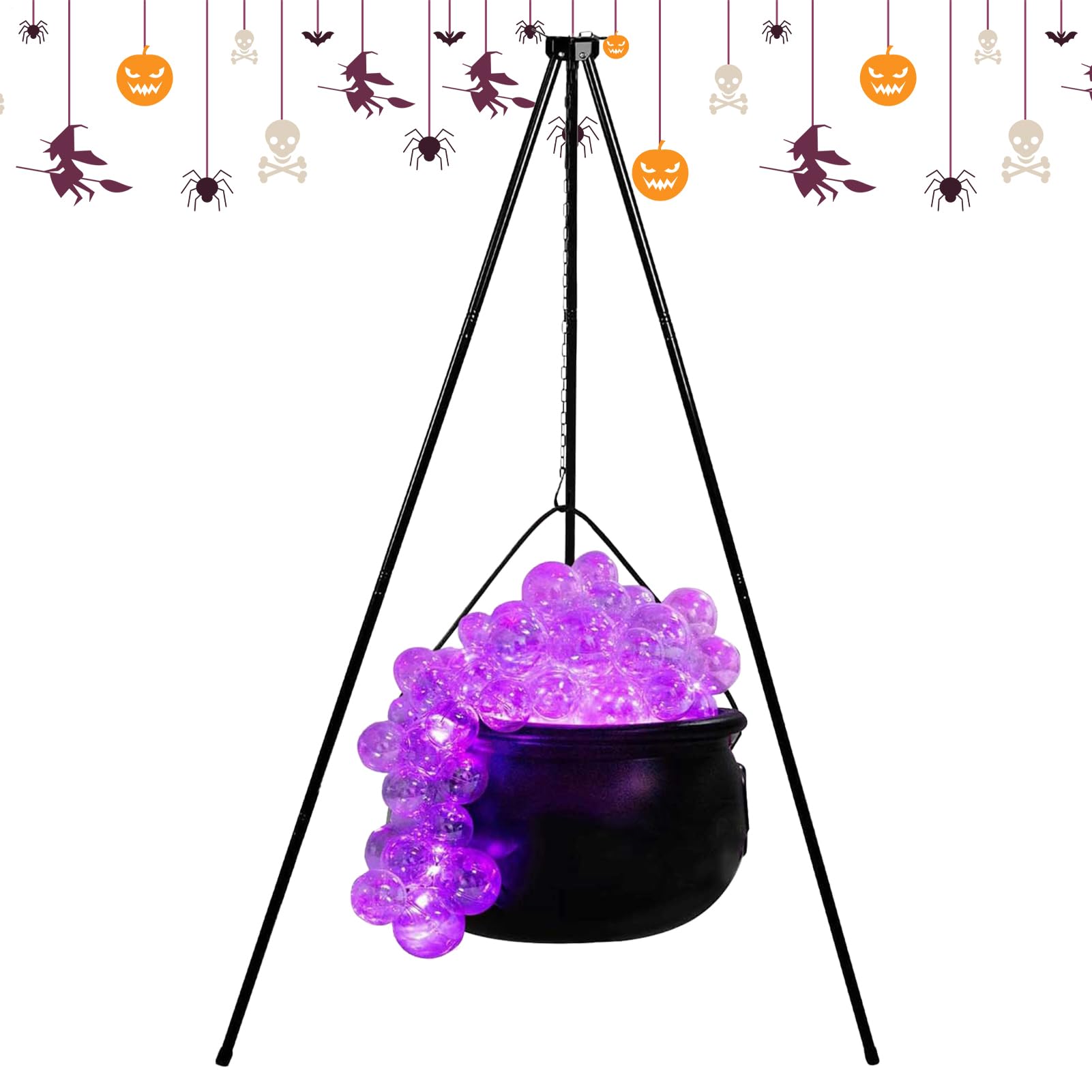 Kocio? b?belkowy Halloween, kocio?ek czarownicy ABS, fioletowy s?oik cukierki z kulkami i lampkami sznurkowymi, kocio?ki cukierki, ?wi?teczne kocio?ki statyw czajnik czarownicy