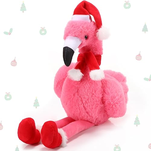 Threan Muñeco de peluche navideño de 8 pulgadas con sombrero de Papá Noel para decoración navideña, regalos de Navidad e invierno (estilo alpaca)
